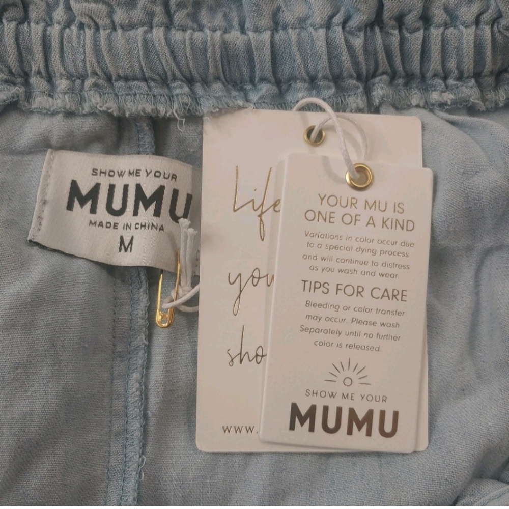 Show Me Your MuMu Angel Mini Tunic Dress Sz Med Blue Linen Chambray Coastal Nwt - Picture 9 of 14